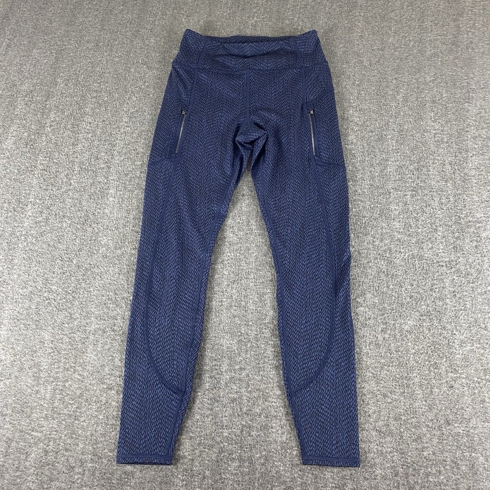 Athleta Rainier Textured Tight Yoga Leggings Blue Black XS Zip Pocket